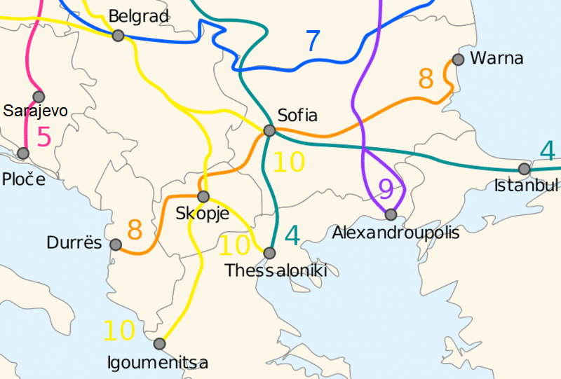 Map of the Pan-European transport corridor VIII. Source: Wiki Commons (Creative Commons license).